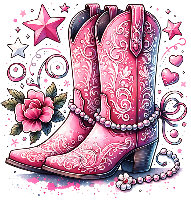 PINK COWGIRL BOOTS DTF (direct-to-film)