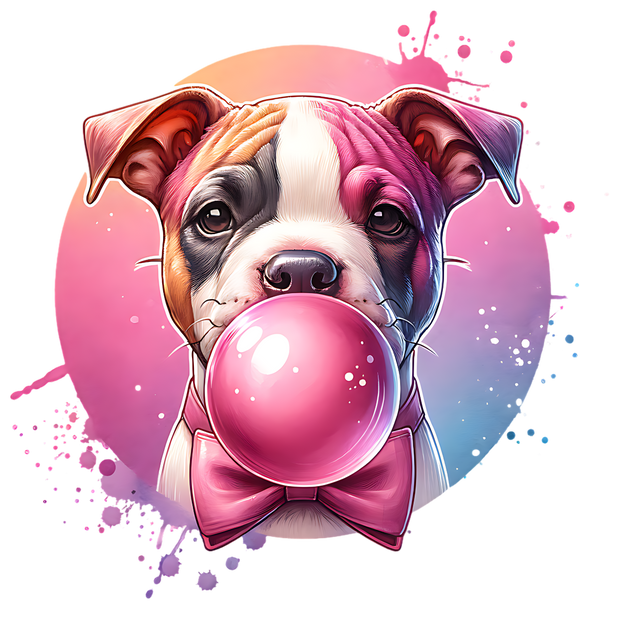 PIT BULL BLOWING BUBBLE PNG DTF (direct-to-film) Transfer