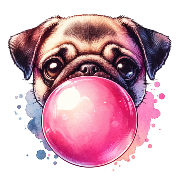 PUG BLOWING A BUBBLE DTF (direct-to-film) Transfer