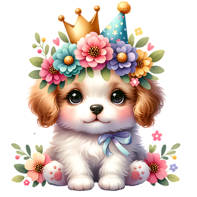PUPPY IN PARTY HAT CLIPART DTF (direct-to-film) Transfer