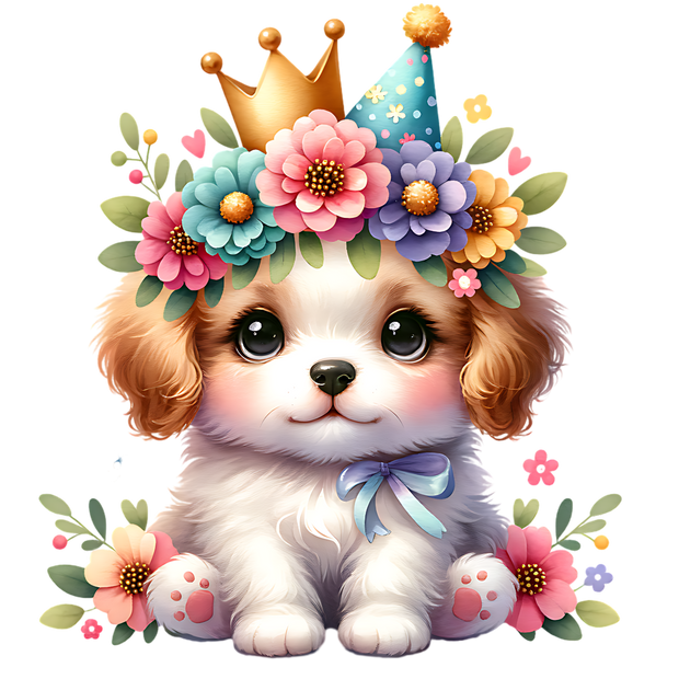 PUPPY IN PARTY HAT CLIPART DTF (direct-to-film) Transfer