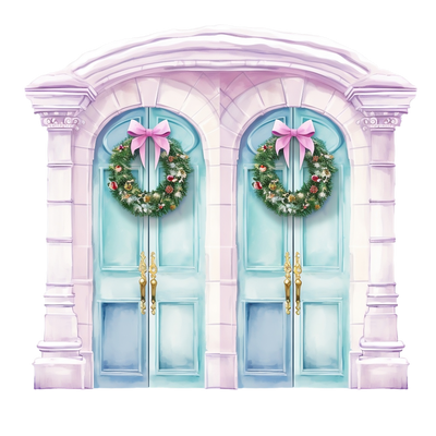 Pastel Blue Doors With Wreaths DTF (direct-to-film) Transfer