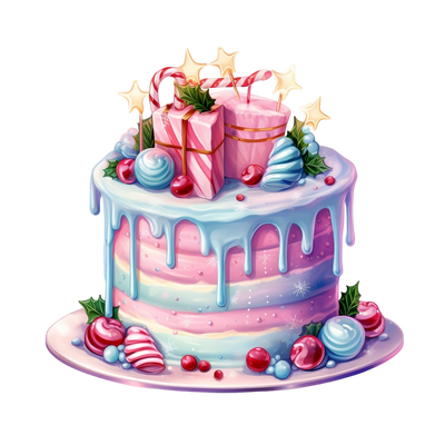 Pastel Christmas Cake and Candy Cane on Top DTF (direct-to-film) Transfer