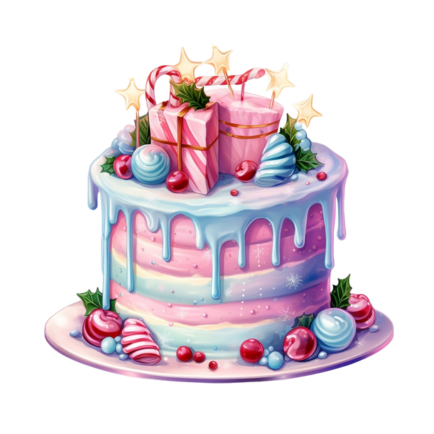 Pastel Christmas Cake and Candy Cane on Top DTF (direct-to-film) Transfer