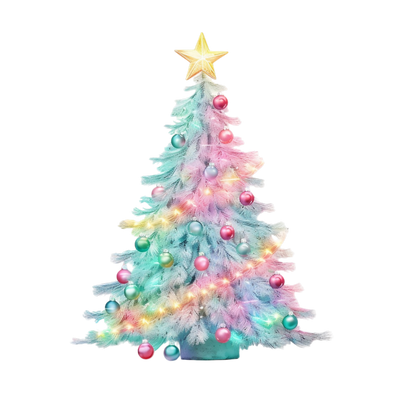 Pastel Christmas Tree With Yellow Lights DTF (direct-to-film) Transfer