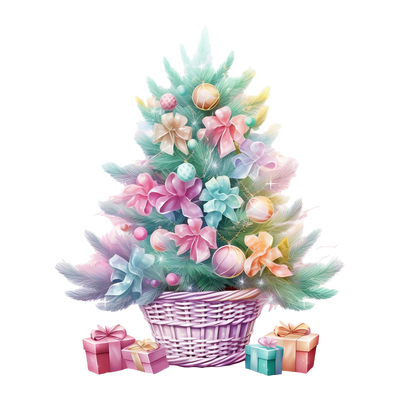 Pastel Christmas Tree in Basket DTF (direct-to-film) Transfer