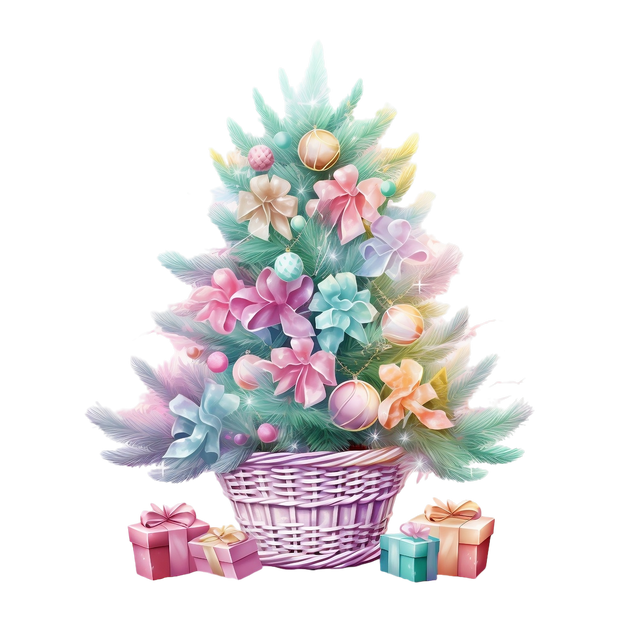 Pastel Christmas Tree in Basket DTF (direct-to-film) Transfer