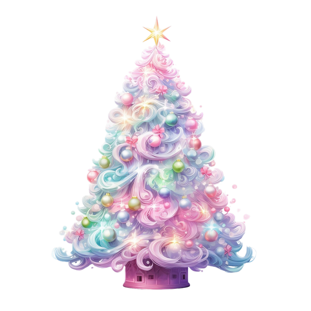 Pastel Christmas Tree in Purple Stand DTF (direct-to-film) Transfer