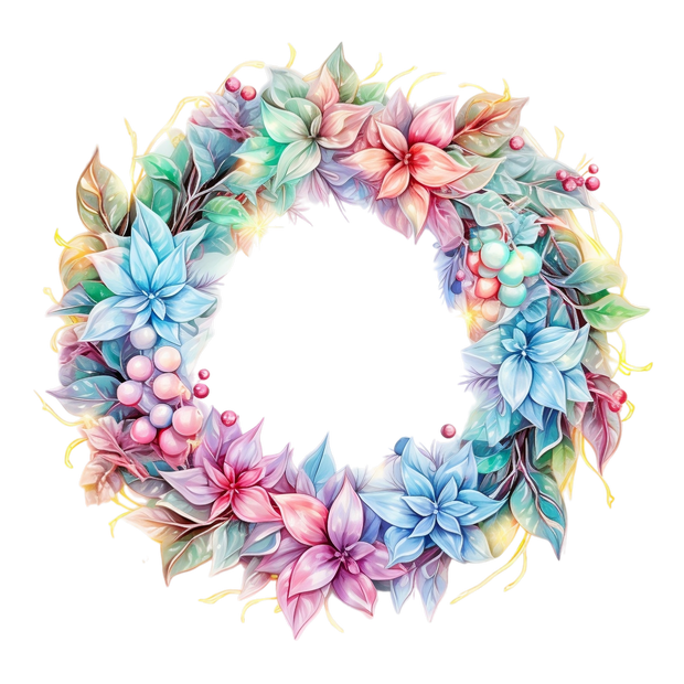 Pastel Christmas Wreath DTF (direct-to-film) Transfer