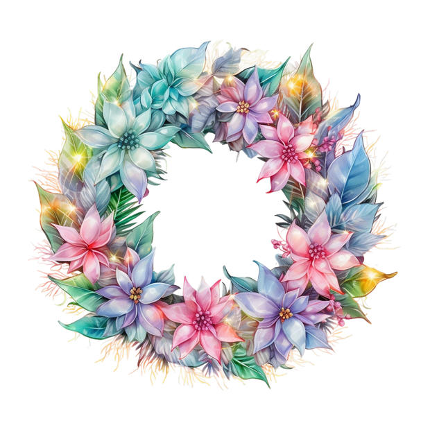 Pastel Christmas Wreath DTF (direct-to-film) Transfer