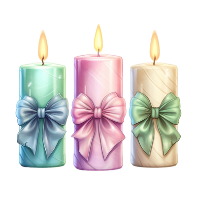 Pastel Lit Candles With Bows DTF (direct-to-film) Transfer