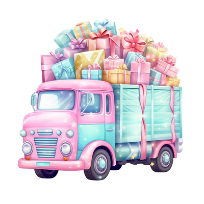 Pastel Pink and Blue Truck Full of Gifts DTF (direct-to-film) Transfer