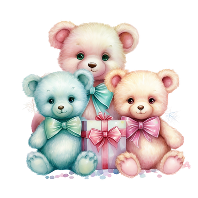 Pastel Teddies With Bows on DTF (direct-to-film) Transfer