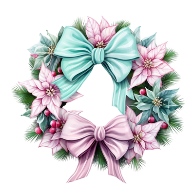 Pastel Wreath With Two Bows DTF (direct-to-film) Transfer