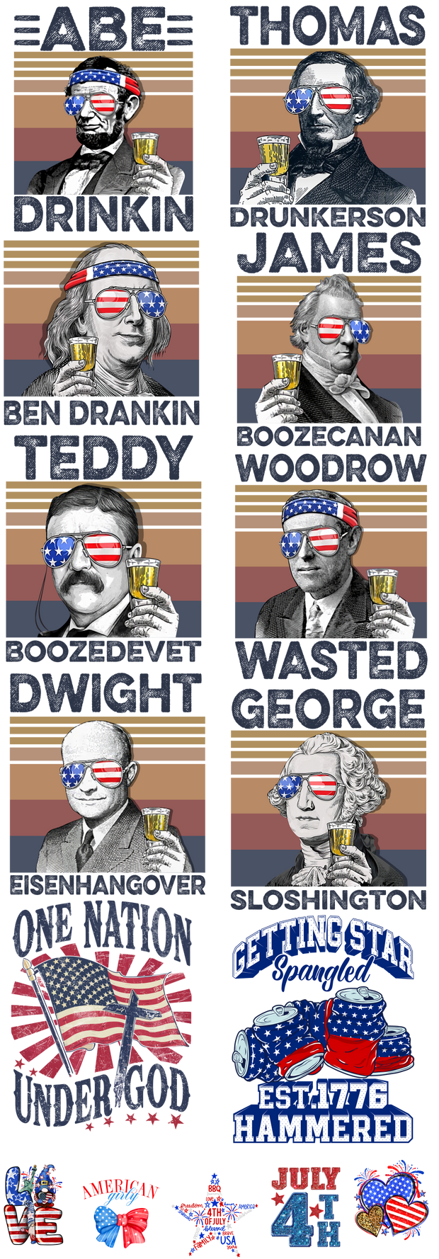 Patriotic Presidents 60x22" DTF Ready to Ship Gang Sheet