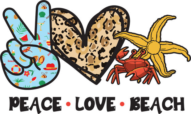 Peace Love Beach With Peace Sign & Crab DTF (direct-to-film) Transfer