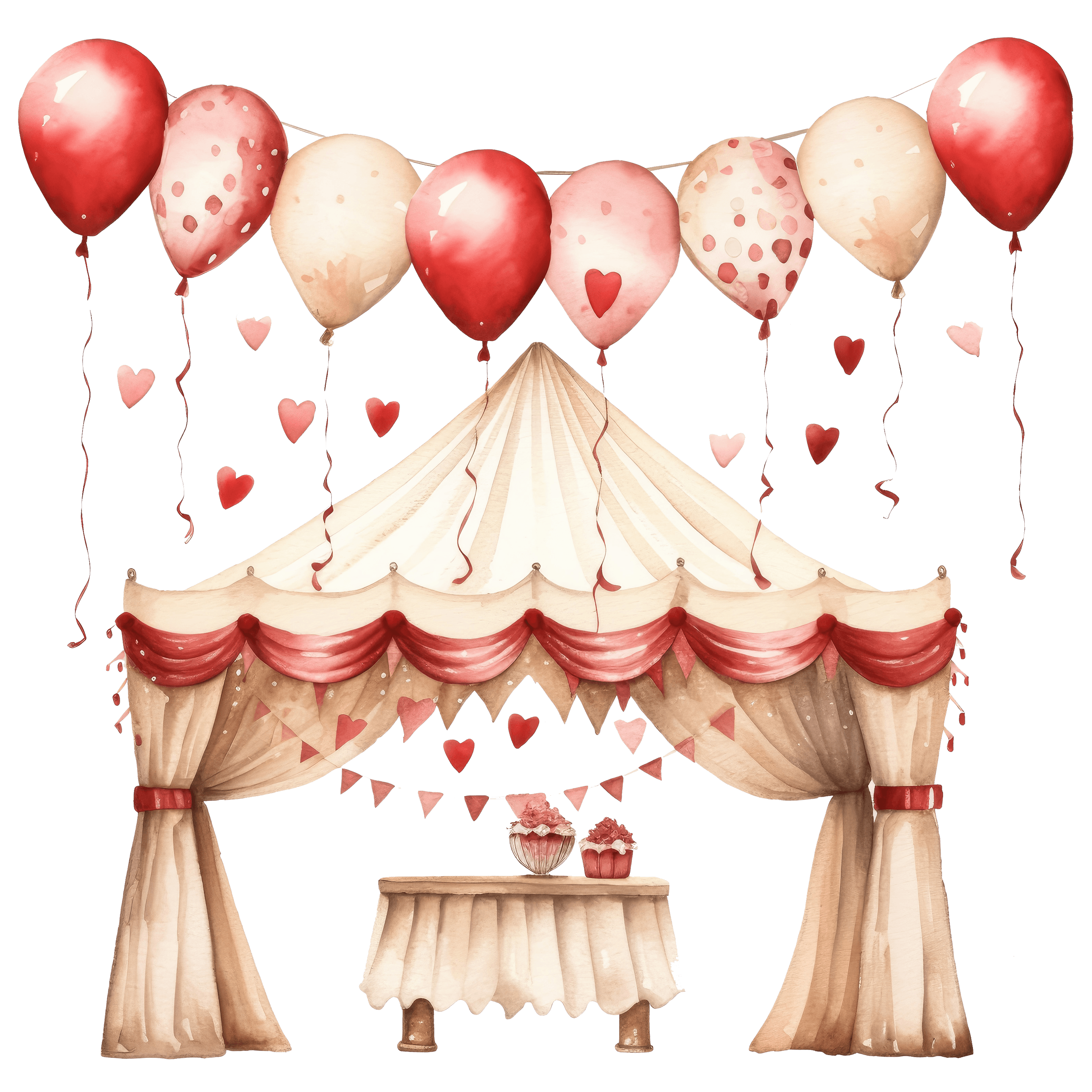 Pink And White Party Balloons With Canopy DTF (direct-to-film) Transfer ...