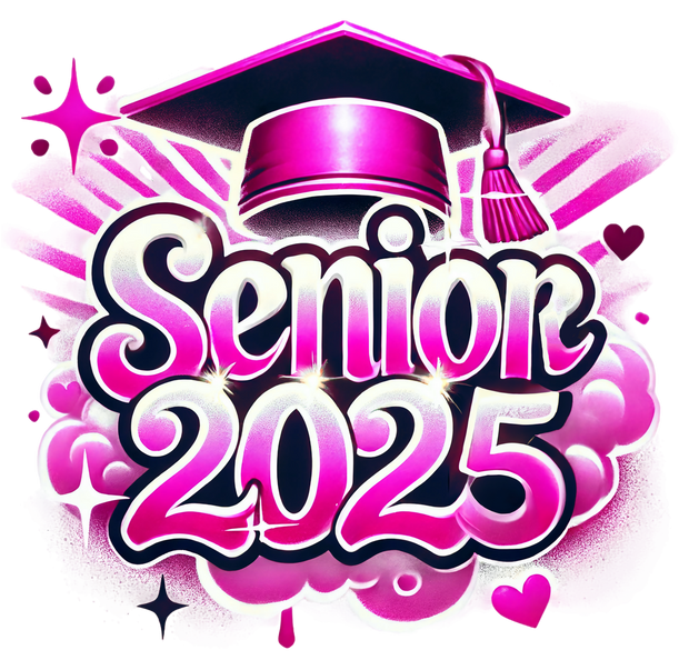 Pink Cap & Tassel Senior 2025 Airbrushed DTF (direct-to-film) Transfer