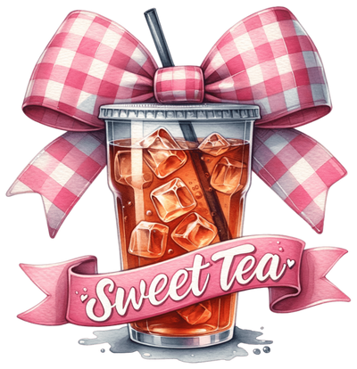 Pink Checkered Bow on Sweet Tea DTF (direct-to-film) Transfer