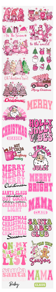 Pink Christmas I 120" DTF Direct to Film Ready to Ship Gang Sheet