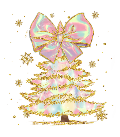 Pink Christmas Tree Outlined in Gold DTF (direct-to-film) Transfer