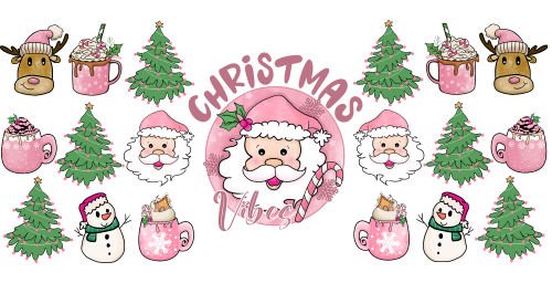 Pink Christmas Vibes-Retro Christmas 16oz UV DTF Libby Cup Wrap