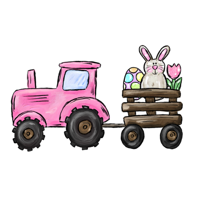 Pink Easter Bunny Tractor with Eggs DTF (direct to film) Transfer