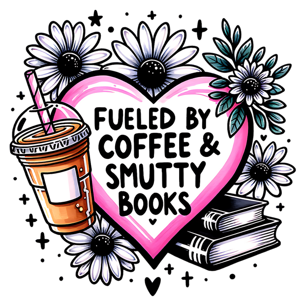 Pink Heart Coffee Black & White Flowers DTF (direct-to-film) Transfer