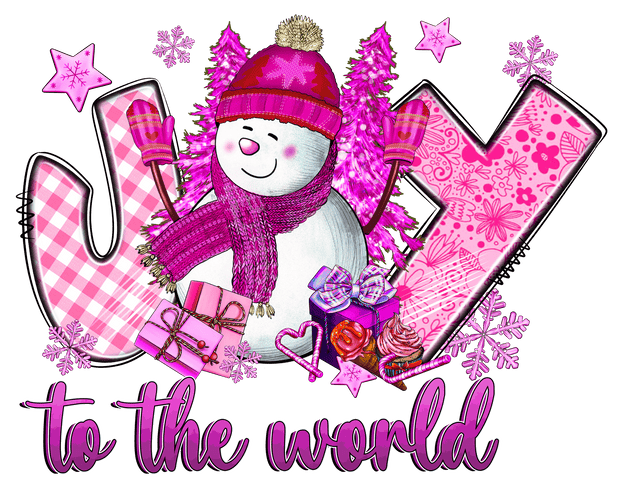 Pink Joy to the World Snowman DTF (direct-to-film) Transfer