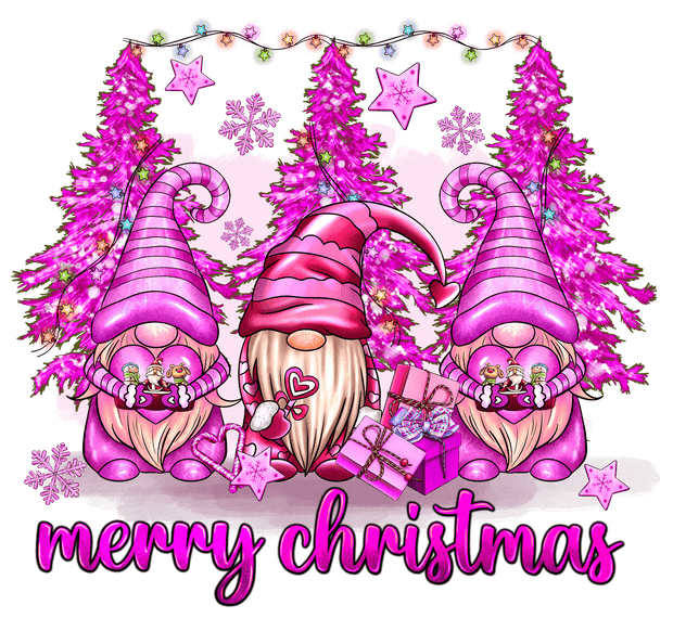 Pink Merry Christmas Gnomes Tree DTF (direct-to-film) Transfer