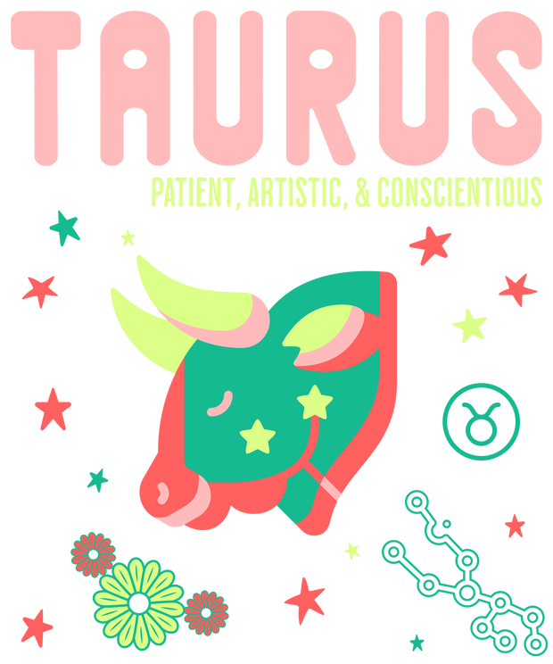 Pink Taurus With Stars DTF (direct-to-film) Transfer