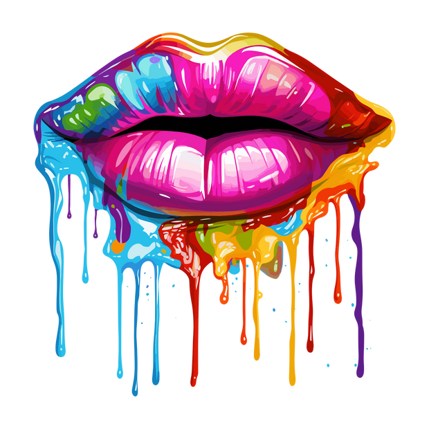 Pink & Blue Lips Color Drip DTF (direct-to-film) Transfer