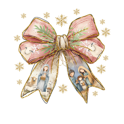 Pink & Gold Bow & Snowflakes DTF (direct-to-film) Transfer