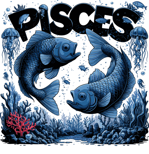 Pisces Two Blue Fish DTF (direct-to-film) Transfer – Twisted Image ...