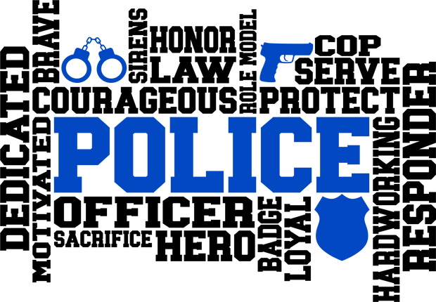 Police Word Puzzle Black and Royal DTF (direct-to-film) Transfer