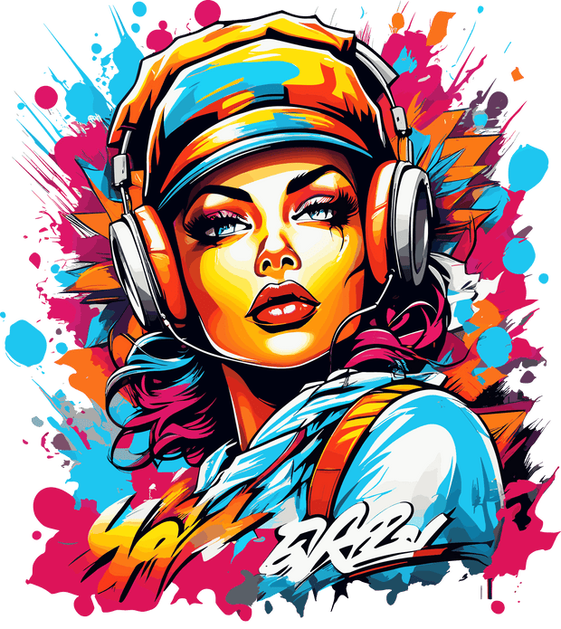 Pretty Girl Wearing Beats Color Drip DTF (direct-to-film) Transfer