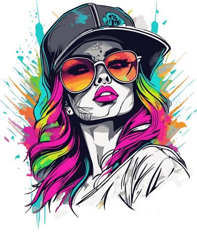 Pretty Lady in Hat Color Drip DTF (direct-to-film) Transfer