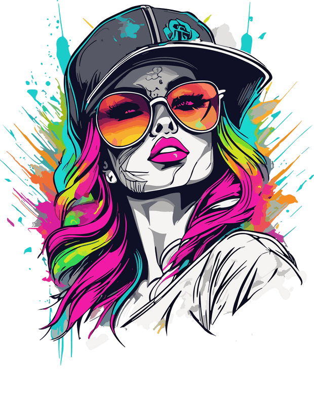 Pretty Lady in Hat Color Drip DTF (direct-to-film) Transfer