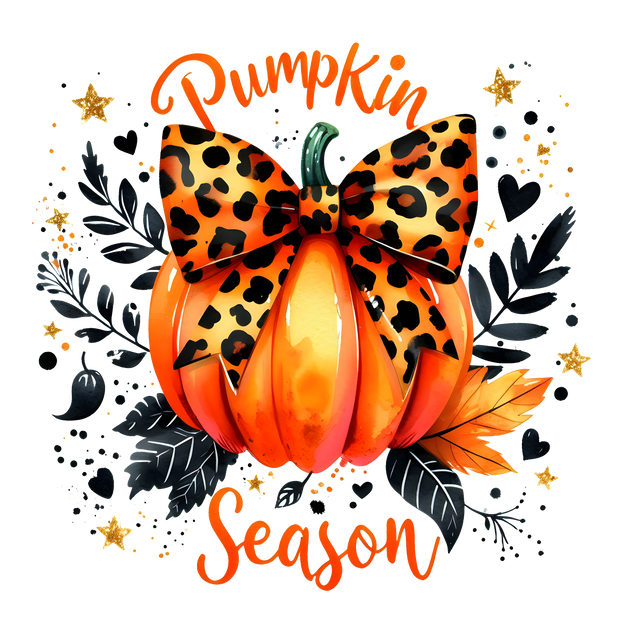 Pumpkin Season with Leopard Bow Halloween DTF (direct-to-film) Transfer