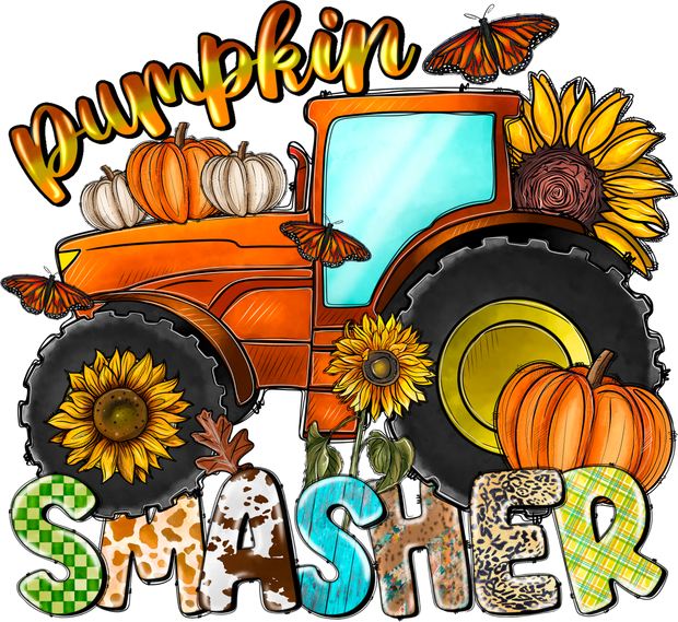 Pumpkin Smasher Tractor & Butterfly DTF (direct-to-film) Transfer