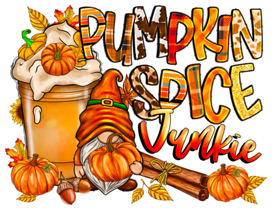 Pumpkin Spice Junkie Gnome DTF (direct-to-film) Transfer