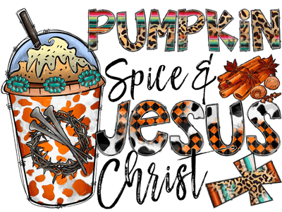 Pumpkin Spice & Jesus Christ Cup & Cross DTF (direct-to-film) Transfer