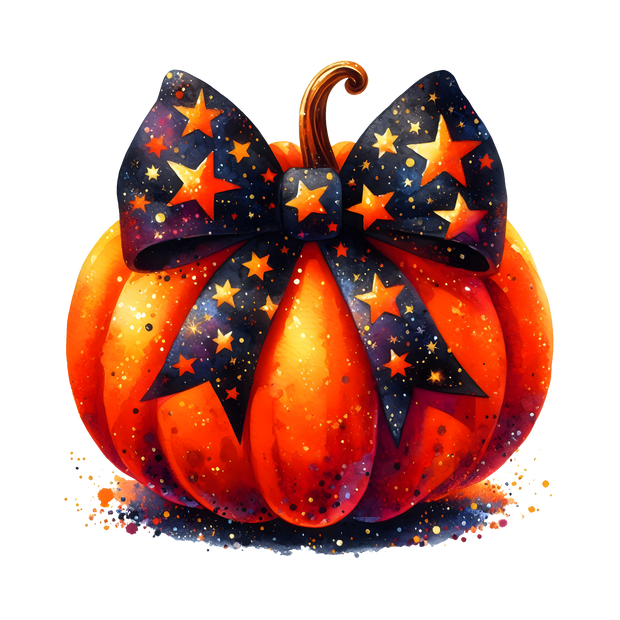 Pumpkin With Glitter and Stars Halloween DTF (direct-to-film) Transfer