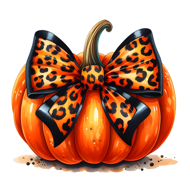 Pumpkin With Leopard Bow Halloween DTF (direct-to-film) Transfer