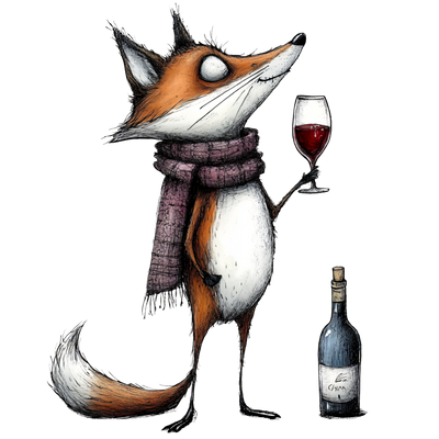 Quirky Fox With Red Wine Wearing Scarf 1 DTF (direct-to-film) Transfer