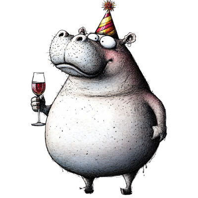 Quirky Hawaiian Hippo With Party Hat And Red Wine  4 DTF (direct-to-film) Transfer