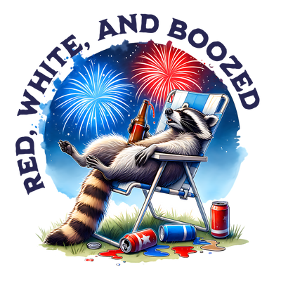 RED WHITE AND BOOZED RACCOON DTF (direct-to-film) Transfer