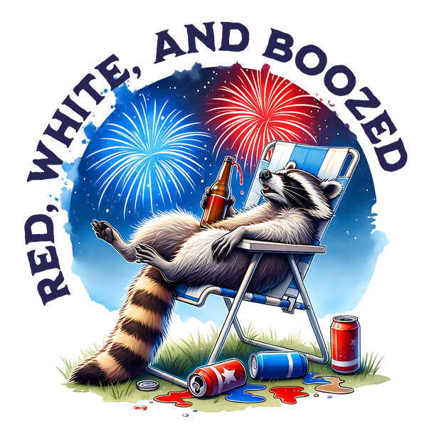 RED WHITE AND BOOZED RACCOON DTF (direct-to-film) Transfer