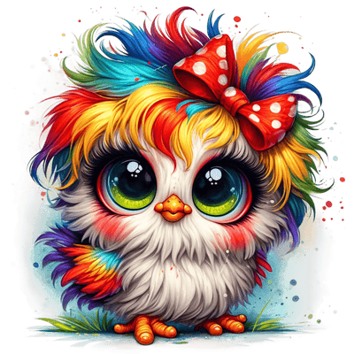 Rainbow Chicken on Grass DTF (direct-to-film) Transfer