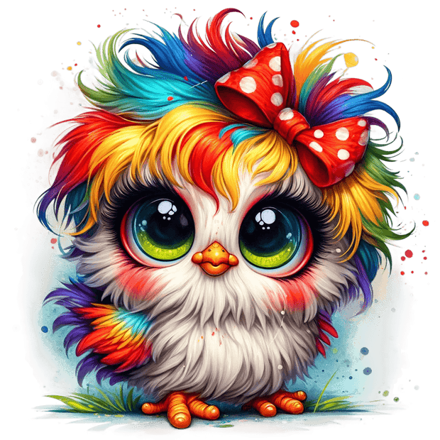 Rainbow Chicken on Grass DTF (direct-to-film) Transfer